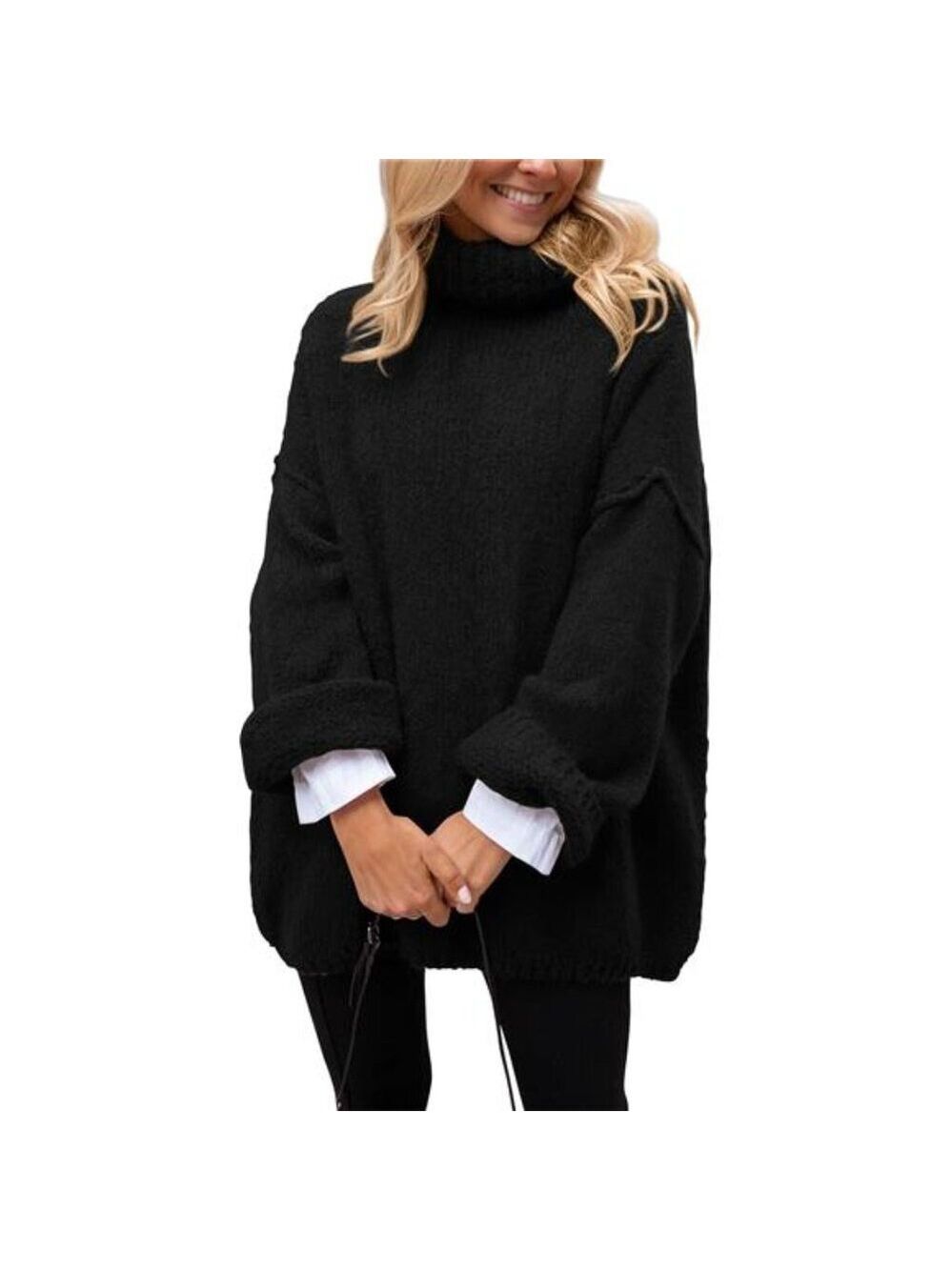 Oversized Turtleneck Sweater Women Chunky Knit Pullover Long Sleeve Fall Winter